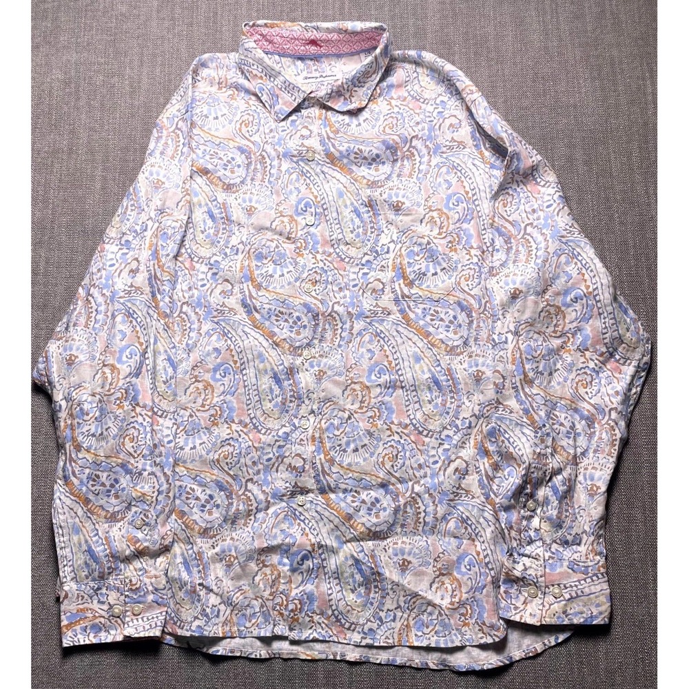 Tommy Bahama Mens Large Multicolor Paisley Collared Button Up Shirt Long Sleeve